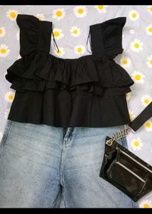 Black Ruffled Off-Shoulder Top
