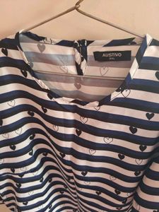 Chic Striped Heart Print Top
