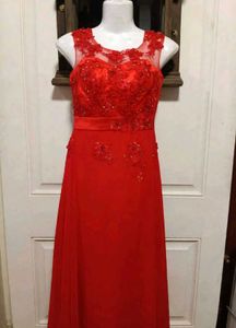 red chiffon gown
