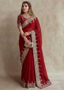 beautiful embellished maroon saree