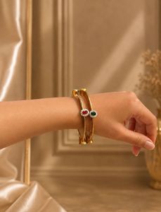 COMBO:Elegant Gold Bangles with Red & Green Stones