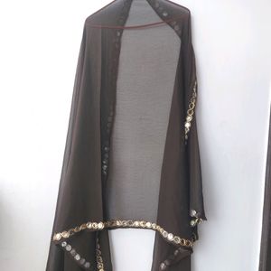 Brand New Dark Brown Dupatta With Mirror Lace