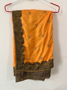 Elegant Orange Embroidered Silk Saree