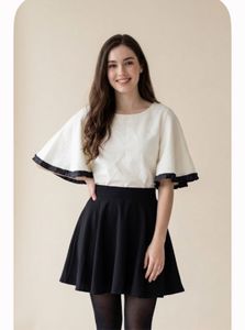 Beautiful Bell Sleeve Crop Top with Black Trim