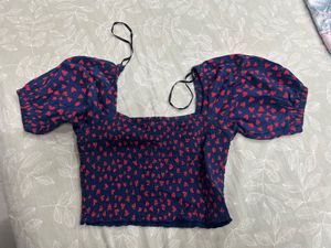 Heart Print Puff Sleeve Top