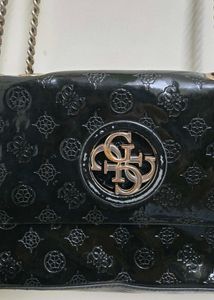 Guess Black Patent Chain Shoulder Bag