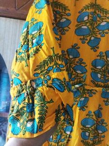 A line  Mustered Sky Blue Booti Print Kurta