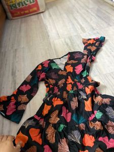 Boho Leaf Print Tiered Midi Dress