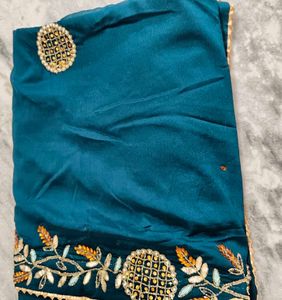 Teal Embellished Saree with Blouse