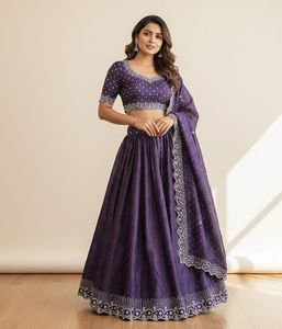 Elegant Purple Embroidered Ethnic lehnga choli set