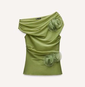 Zara Green Floral One-Shoulder Top