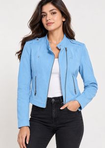 forever 21 Light Blue Faux Suede Biker Jacket