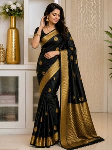 Elegant Black &amp; Gold Saree