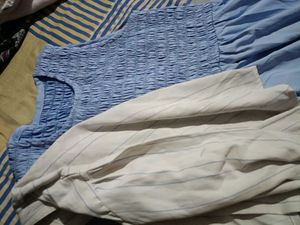 Light Blue Smocked Dress with Striped Overlay