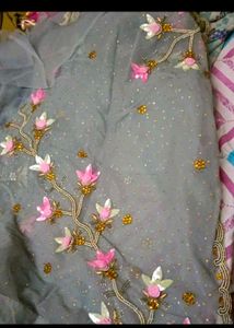 Embellished Grey Saree with Blouse