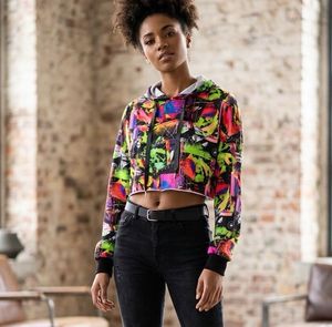 Vibrant Graphic Print Cropped Hoodie