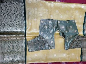 Tissue Saree With Contrast Blouse