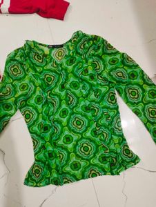 zara branded Green Printed Wrap Top