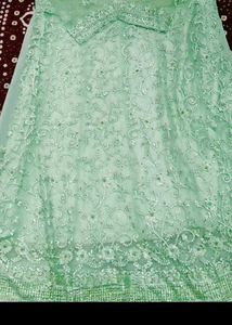 semi stitched Elegant Mint Green Kurta Set