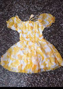 Chic Yellow Floral Print Mini Dress