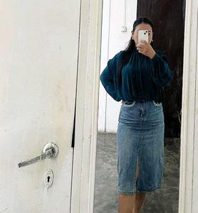 y2k Blue Denim Midi Skirt