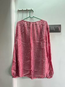 Chic Pink Striped V-Neck Blouse