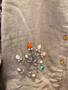 Embellished Grey Linen Shirt