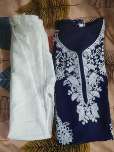 Navy Blue Embroidered Kurta Pant Set