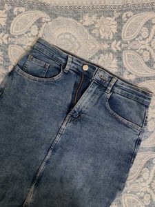 Denim Maxi Skirt with Front Slit