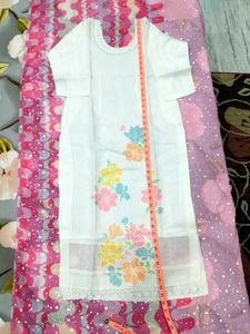 unused fresh White Floral Kurta Set with Dupatta