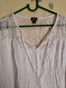 White Lace Detail Tunic Top