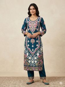 Embroidered Teal Kurta Set