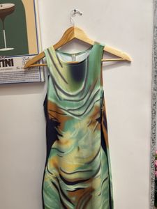 Abstract Print Sleeveless Midi Dress