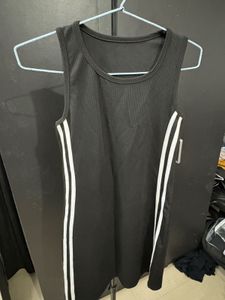 Black Sleeveless Mini Dress with Side Stripes