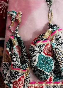 Designer Bandhani Kurta Set with Potli Bag