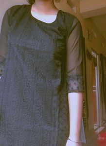 Women Chikan Embroidery Black Kurti🖤