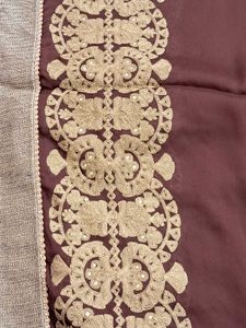 Elegant Brown Embroidered Saree