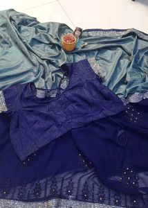 Elegant Navy Blue Saree with Embellishments