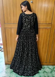Black Embroidered Ethnic Gown with Dupatta