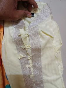 Men's sea Green And yellow Cotton Kurta