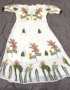 White Ethnic Gown with Floral Embroidery