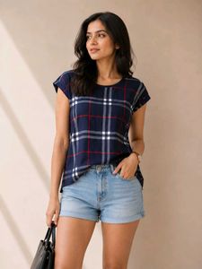 Classic Navy blue Checkered Top