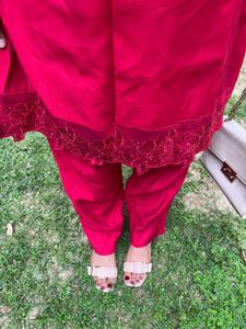 Beautiful Red Coords Set with price tag.
