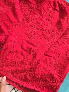 sexy Red Lace Chikankari Camisole shorts Set