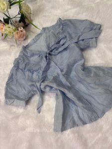 Light Blue Ruffled Tie-Front Top