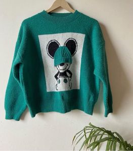 Green Mickey Mouse Knit Sweater