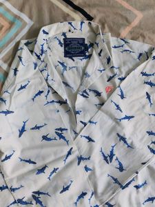 Shark Print Button Down Shirt