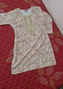 Beige Floral Print Kurta
