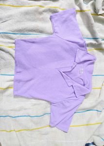 Lilac Ribbed Polo Crop Top