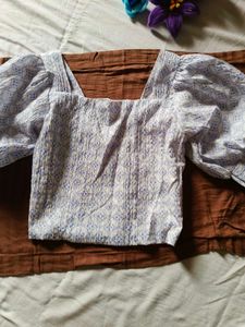 Puff Sleeve Square Neck Crop Top